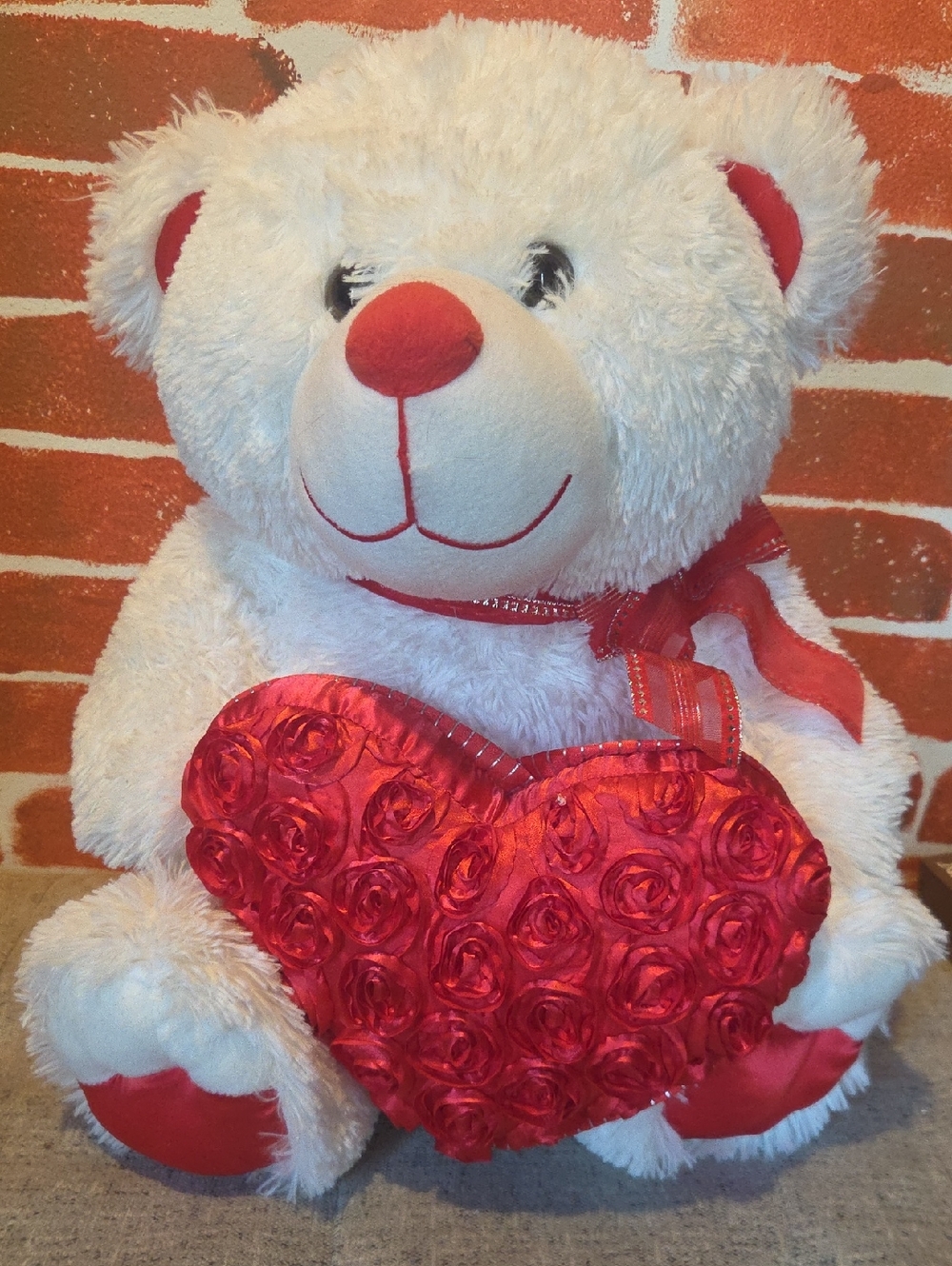 🌹🐻‍❄Romantic Plush White Teddy Bear with Red Rose Heart🌹🐻‍❄